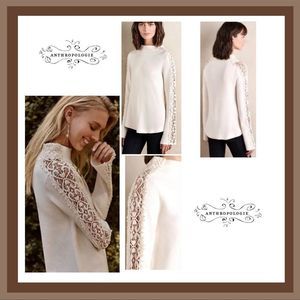 Anthropologie Knitted & Knotted Cashmere Kissed Lace Sleeve Sweater Sz XS